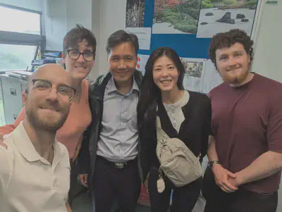 (From left to right) Our postdocs Francesco and Sofia, Prof Roh, Bong-Gyeong, and our PhD student Hugh after visiting Prof Giordani’s laboratory.