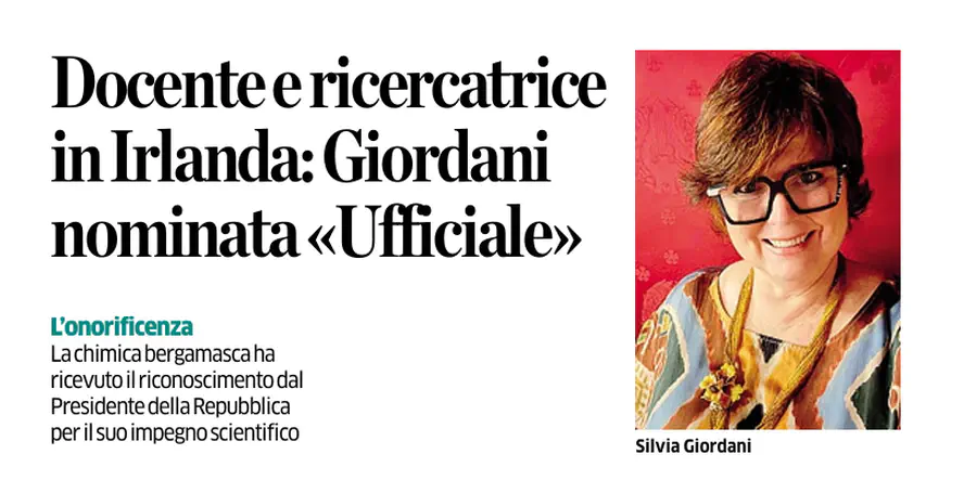 L’Eco di Bergamo - Docente e ricercatrice in Irlanda, Giordani nominata "Ufficiale"