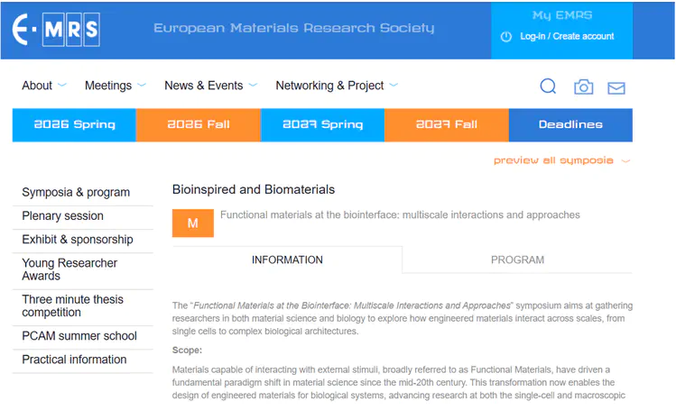 Symposium M at the 2026 European Materials Research Society Fall Meeting - Functional Materials at the Biointerface: Multiscale Interactions and Approaches