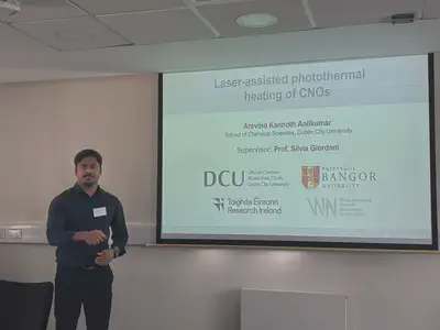 2nd year PhD student Aravind Kannoth Anilkumar presenting our latest results on the laser-mediated heating of CNOs